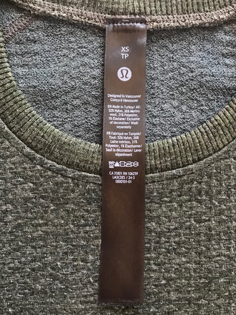 LULULEMON THERMOREGULATION LONG SLEEVE MERINO WOOL-BLEND OLIVE CREW - Picture 5 of 13